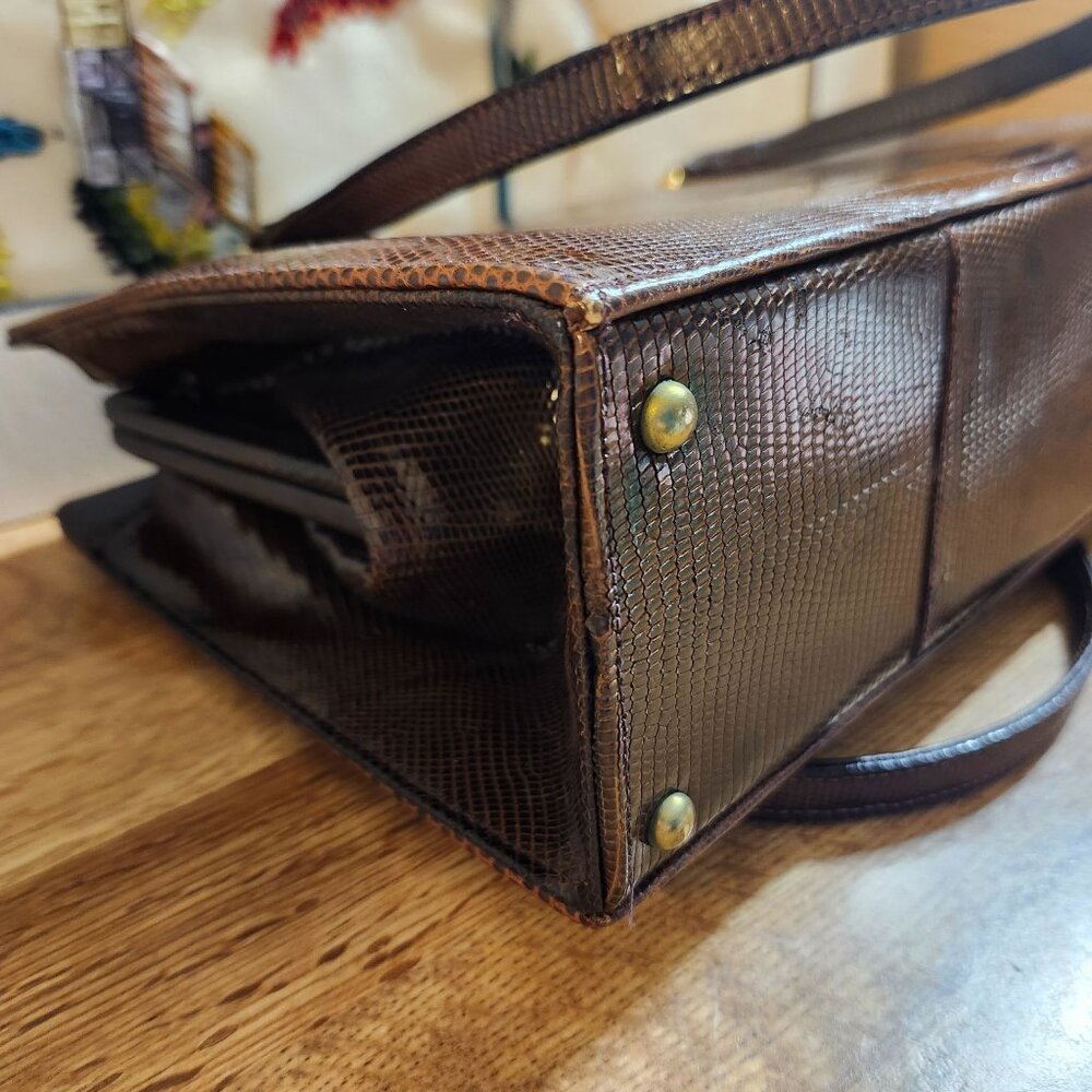 Reptile Leather '50s Bellestone Vintage Handbag Brown  Alligator Crocodile - Picture 16 of 16
